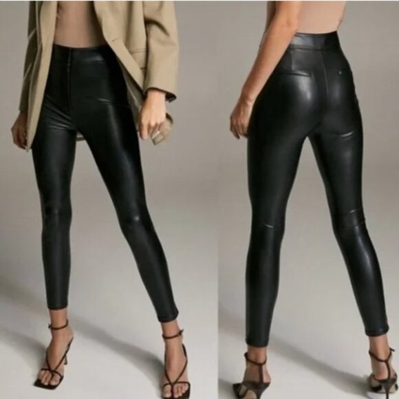 🇨🇦 Aritzia Babaton Black Faux Leather Caspian Pant - Picture 4 of 9